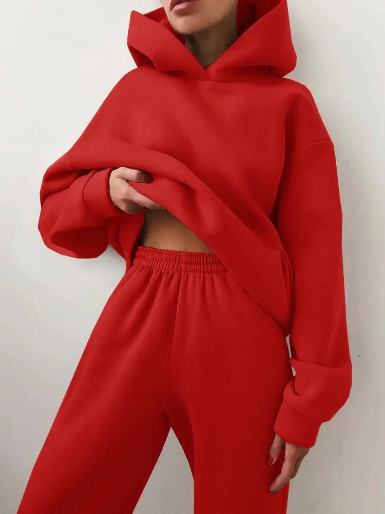 Women's Cropped Hoodie & Jogger Co-ord Set, Oversized Loungewear