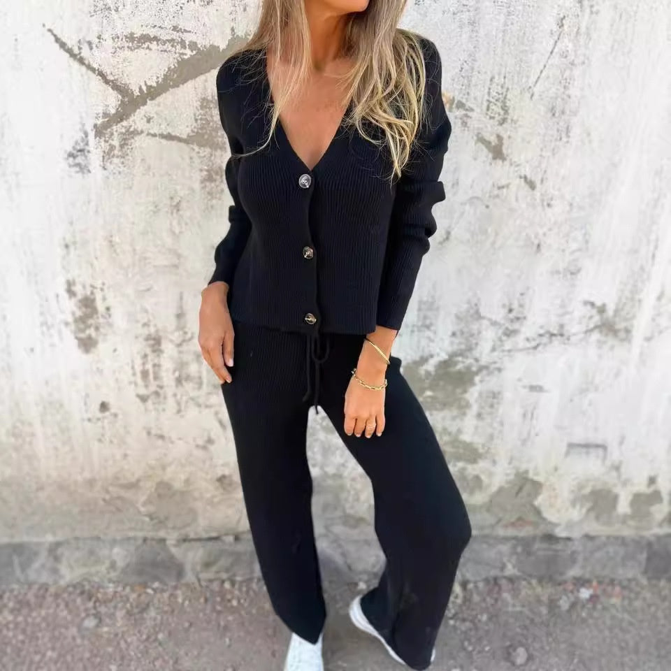 Women's Knit Cardigan & Wide Leg Trouser Co-ord Set