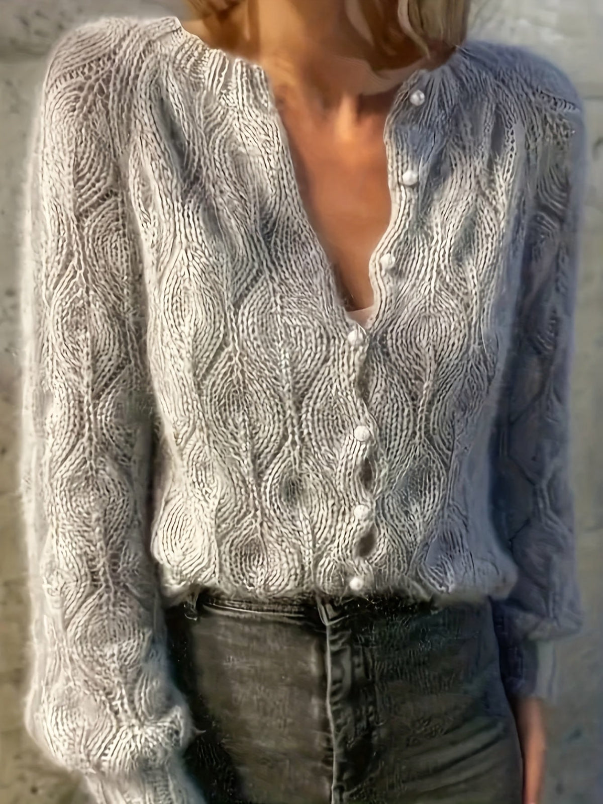 Women's Faux Mink Knit Cardigan – Pearl Button V-Front