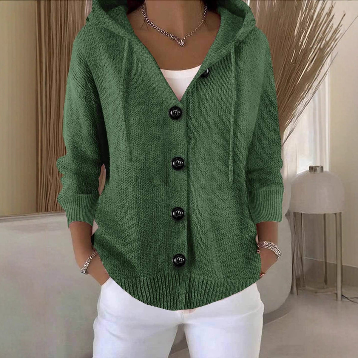 Women's Knit Hooded Cardigan – Button Front