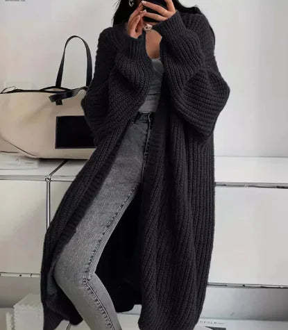 Women's Chunky Knit Longline Cardigan – Open Front with Pockets
