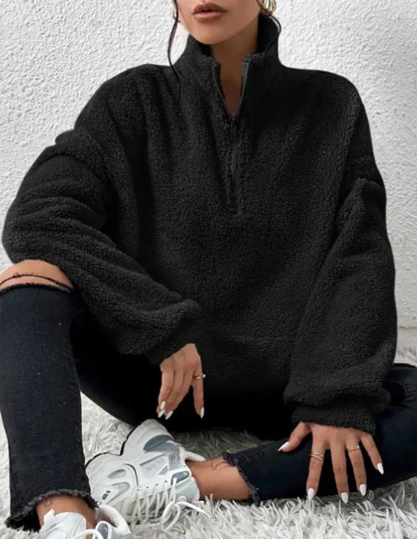 Women's Cream Teddy Fleece Half-Zip – High Neck Pullover