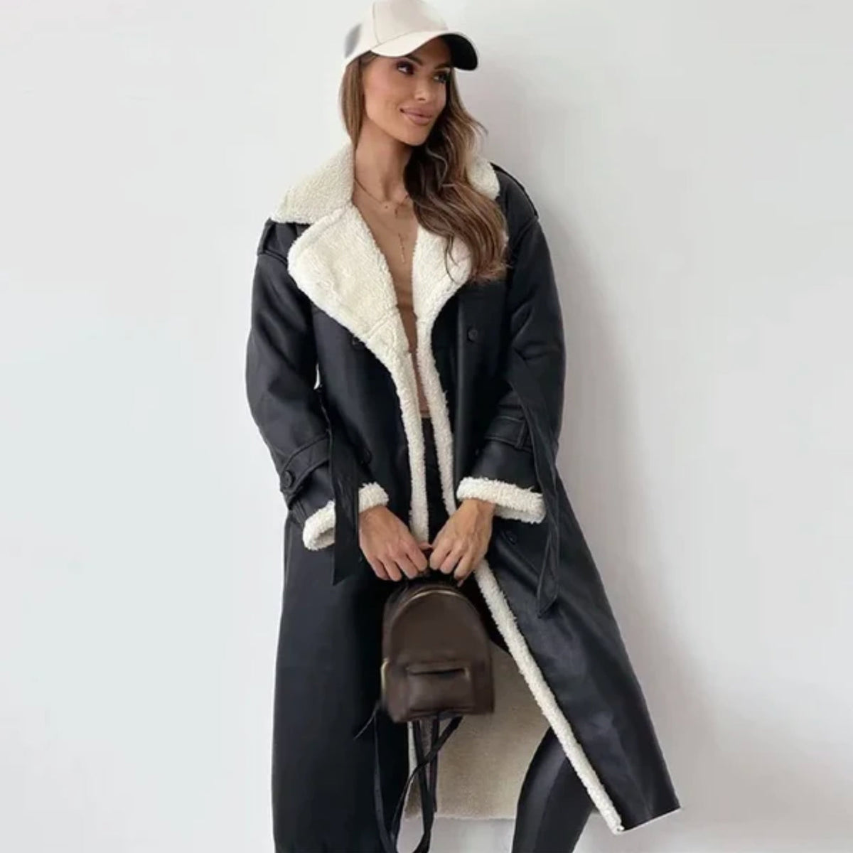 Women's Double-Breasted Trench Coat – Sherpa Lined Winter Coat