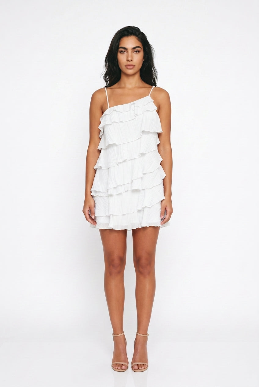 Women's Tiered Ruffle Mini Dress – Strappy Summer Party