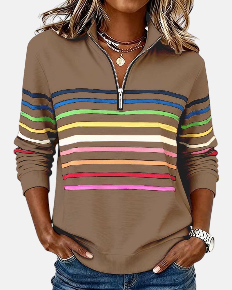Women's Quarter Zip Jumper – Striped Colour Block Knit