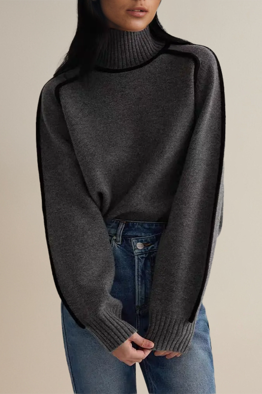 Women's Contrast Piping Turtleneck Jumper