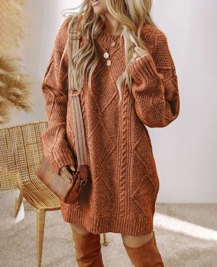 Women's Cable Knit Jumper Dress – Oversized Balloon Sleeve Dress
