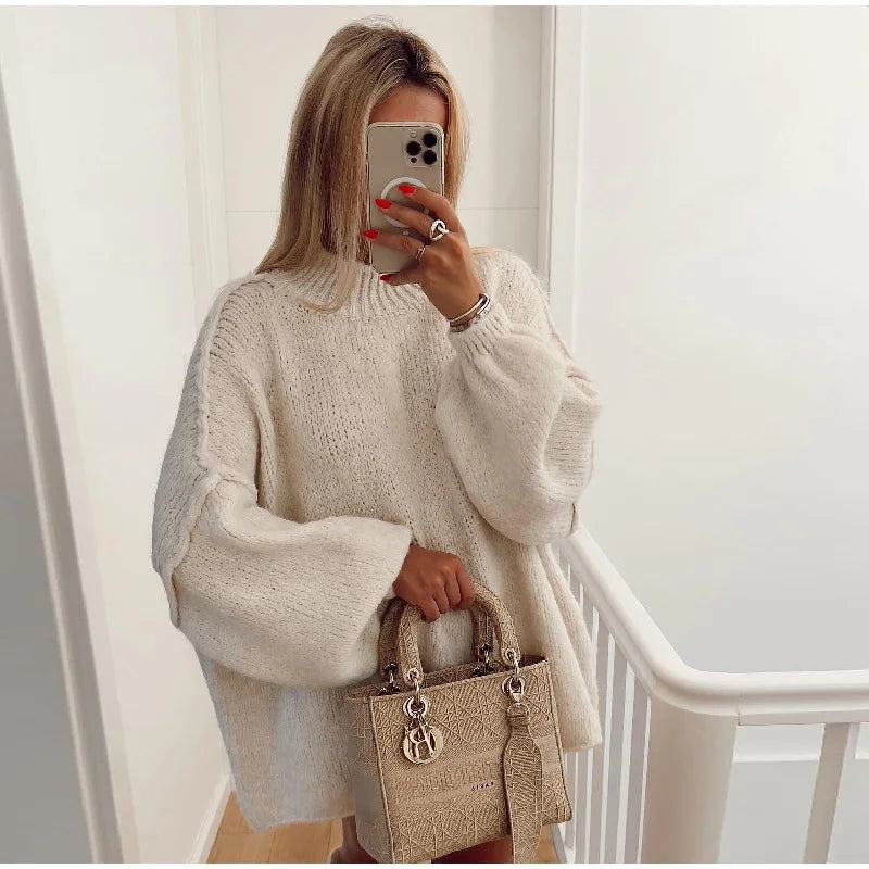 Women's Oversized Knit Jumper – Bishop Sleeve Chunky Jumper