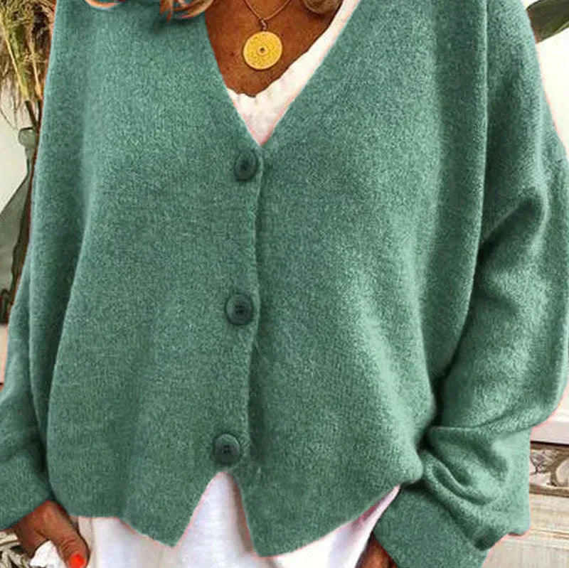 Women's Knitted Cardigan – V-Neck Button-Up – Light Green