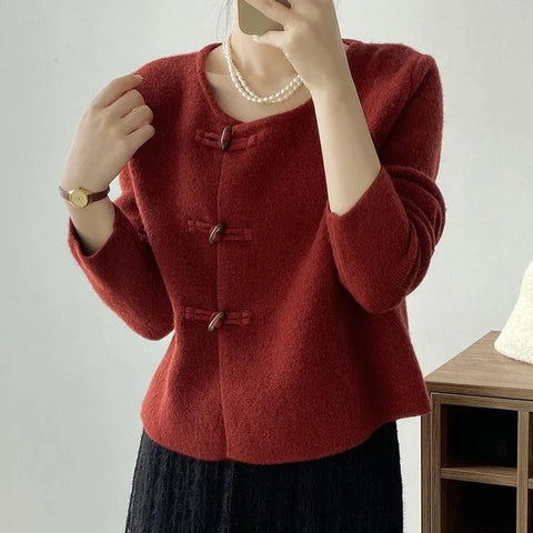 Women's Knitted Toggle Cardigan – Round Neck