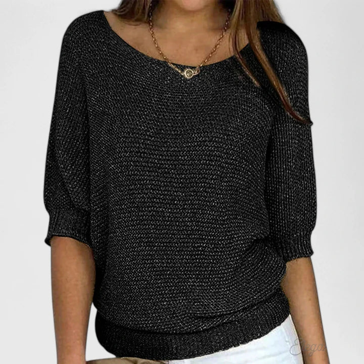 Women's Batwing Sleeve Knitted Jumper – Scoop Neck Ribbed Sweater