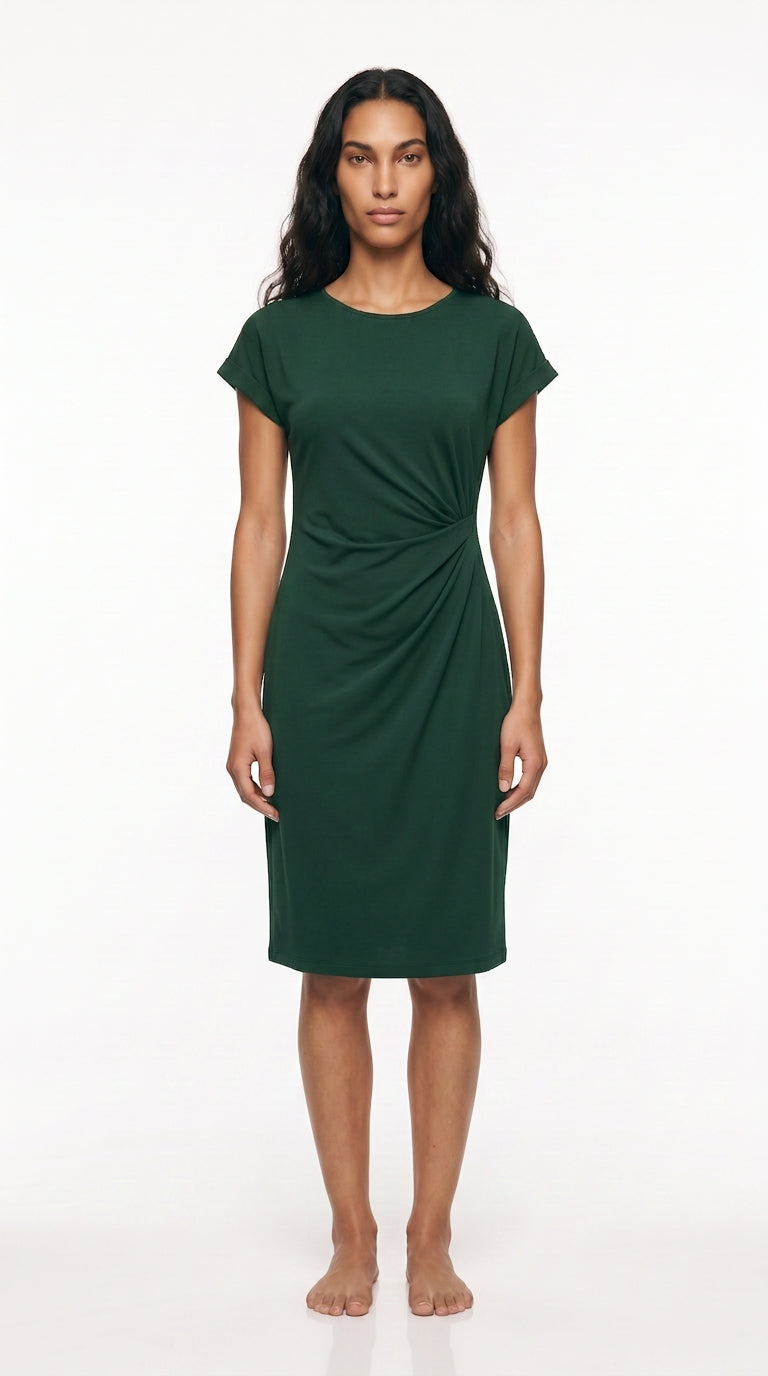 Women's Ruched Midi Dress – Twist-Front Bodycon Dress