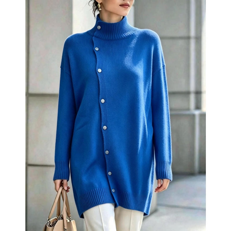 Women's Roll Neck Jumper – Asymmetric Button Front