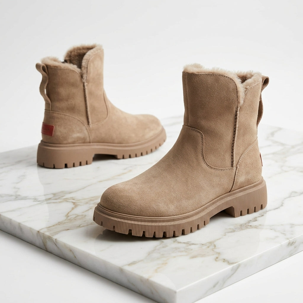Women's Faux Fur-Lined Ankle Boots – Chunky Sole Winter Boots