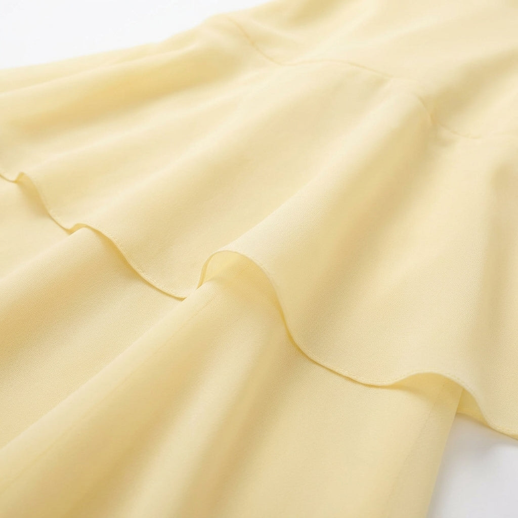 Ruffle Halter Maxi Dress V-Neck Tiered Chiffon Yellow Black