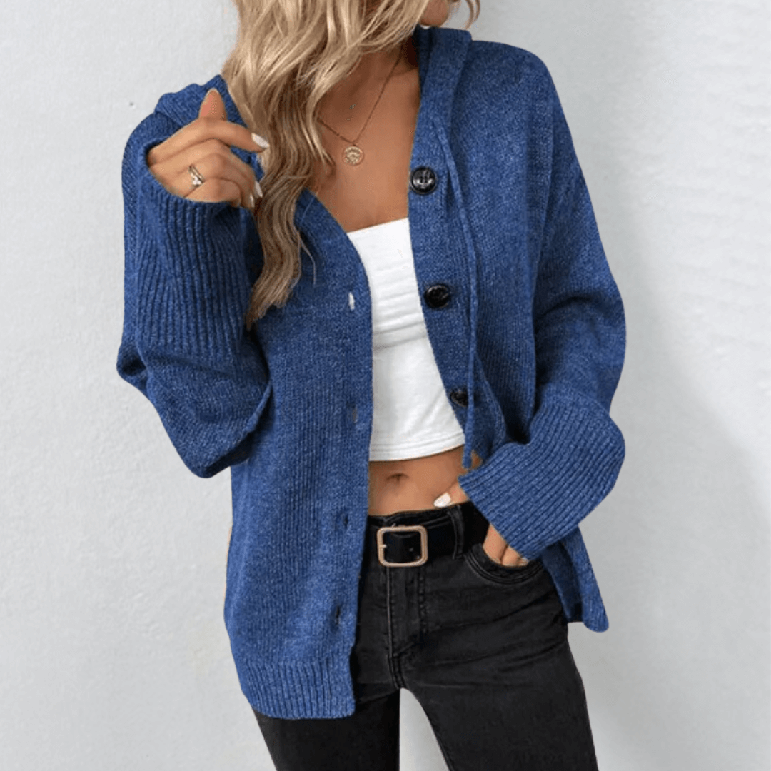 Women's Hooded Button Cardigan – Chunky Knit Oversized Jumper