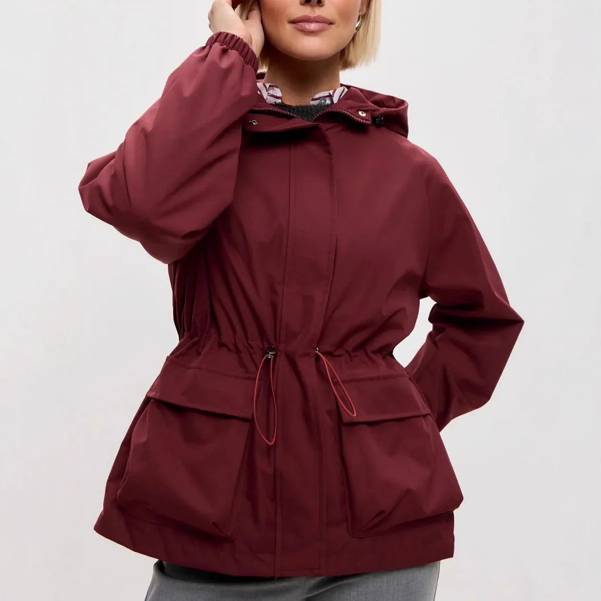 Women's Hooded Windbreaker Jacket – Cinched Waist Utility Jacket