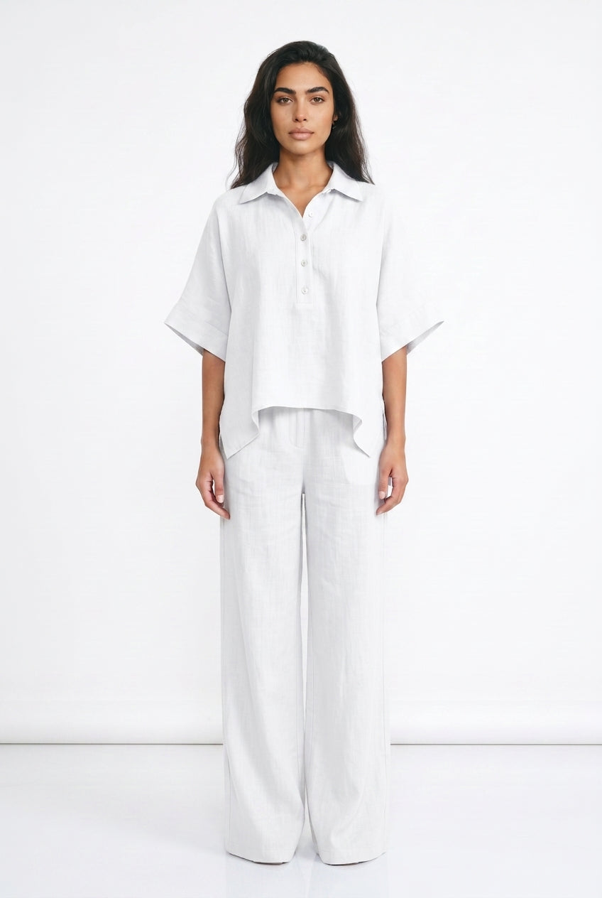 Women's Linen-Look Co-ord Set – Oversized Top & Wide Leg Trousers