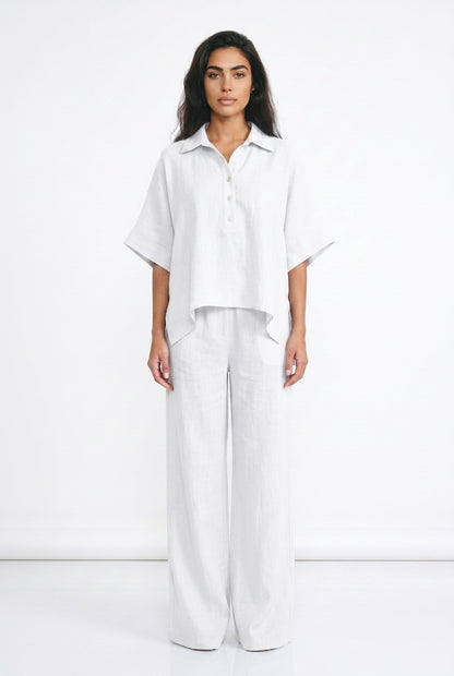 Women's Linen-Look Co-ord Set – Oversized Top & Wide Leg Trousers