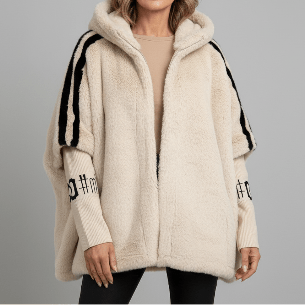 Women's Faux Fur Cape Jacket – Hooded Oversized Winter Coat