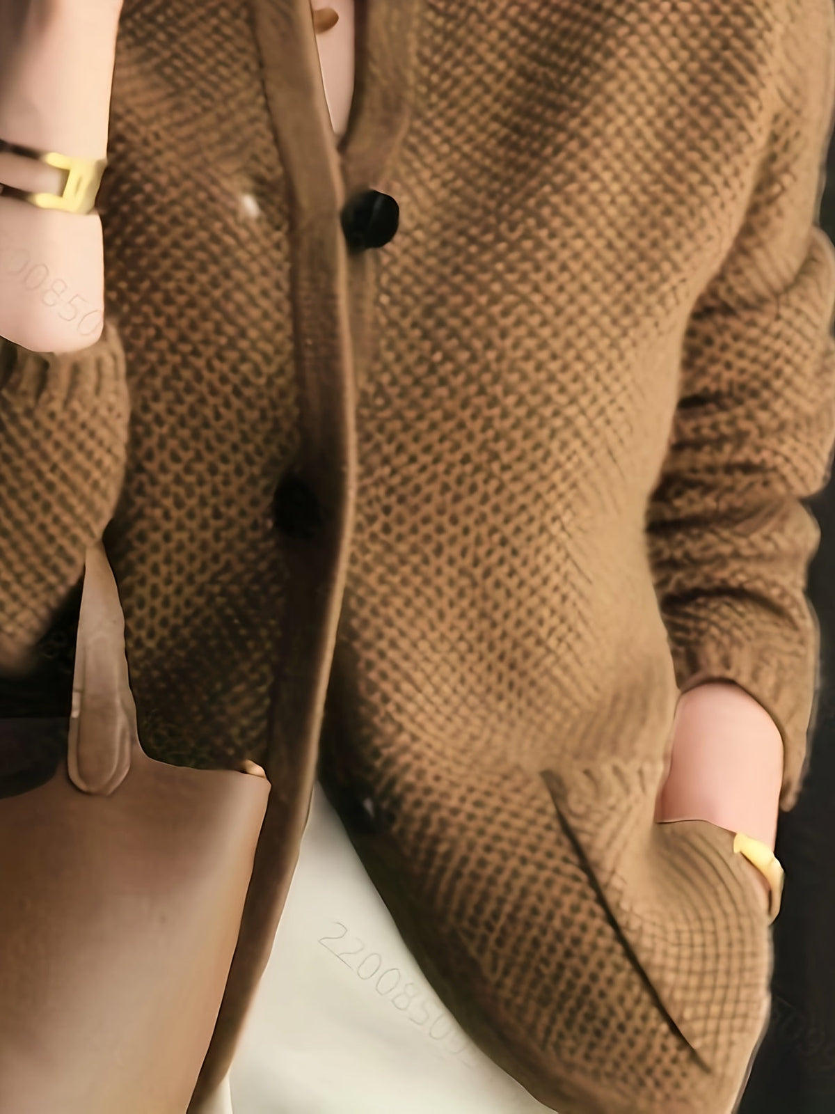 Women's Textured Knit Cardigan – Stand Collar Button Front