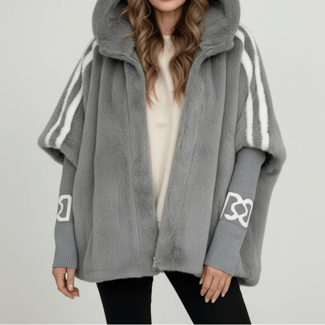 Women's Faux Fur Cape Jacket – Hooded Oversized Winter Coat