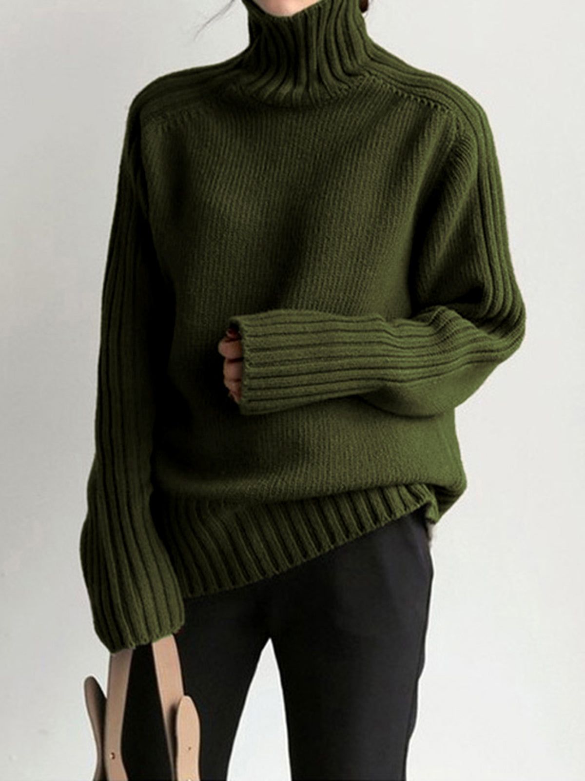 Women's Ribbed Mock Neck Jumper – Relaxed Knit