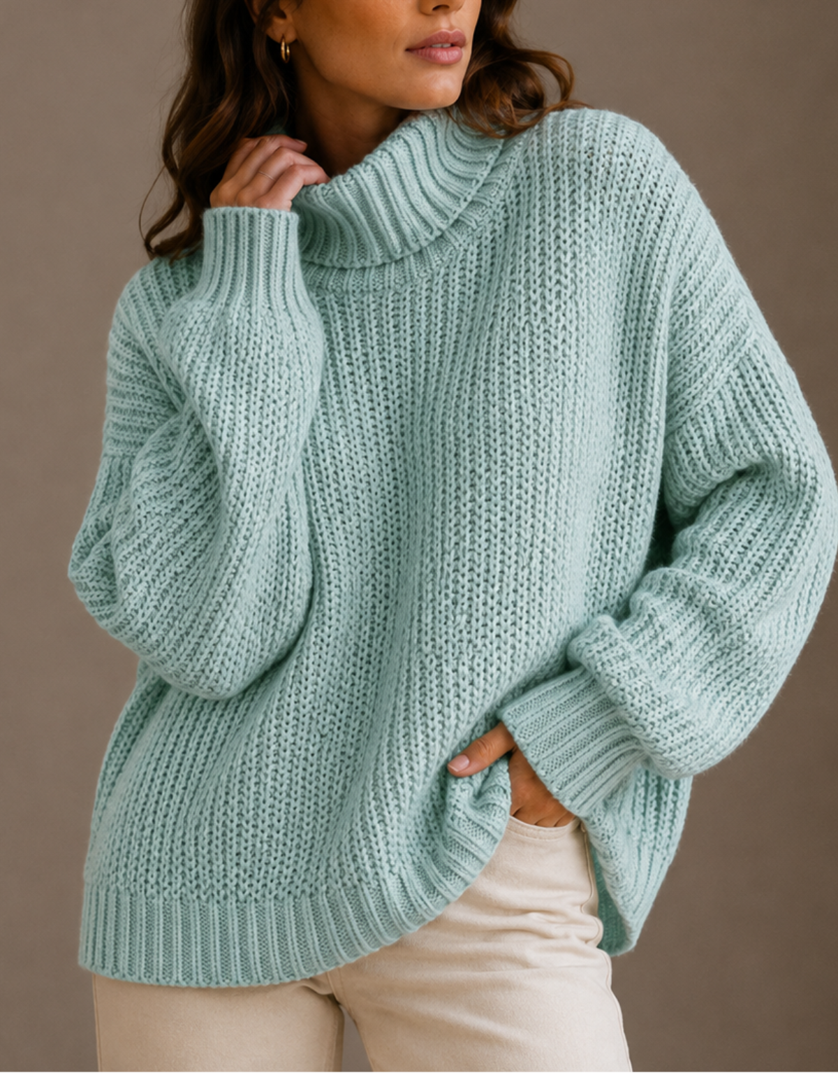 Women's Chunky Knit Turtleneck Jumper – Oversized Winter Sweater