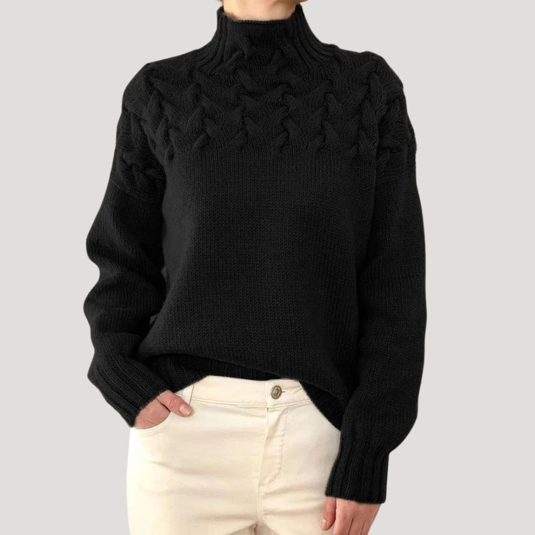 Women's Cable Knit Turtleneck Jumper – Chunky Mock Neck Pullover