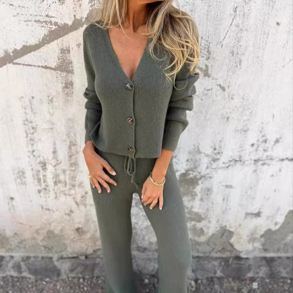 Women's Knit Cardigan & Wide Leg Trouser Co-ord Set