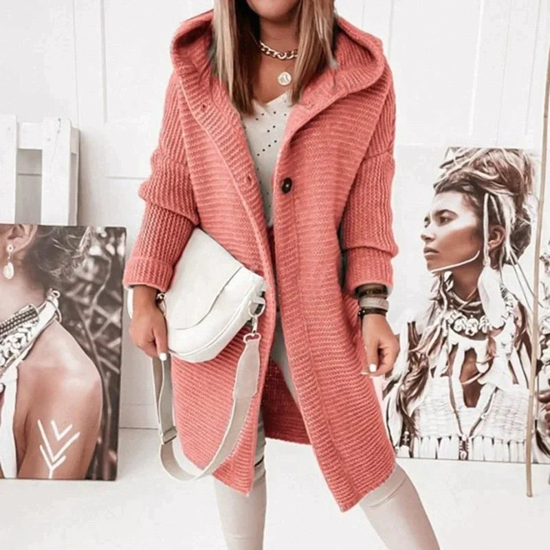 Women's Knitted Hooded Longline Cardigan