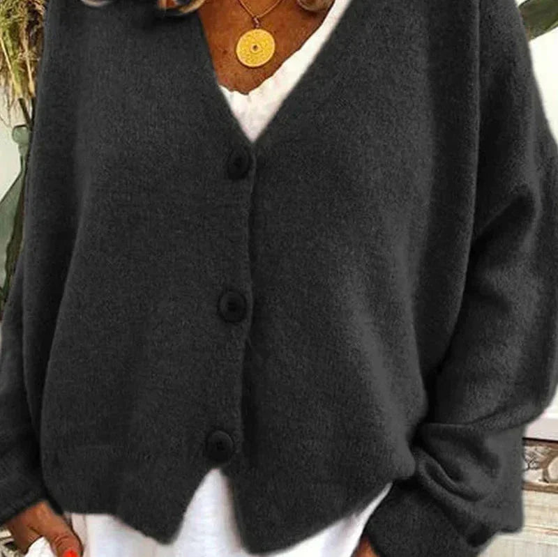 Women's Knitted Cardigan – V-Neck Button-Up – Black