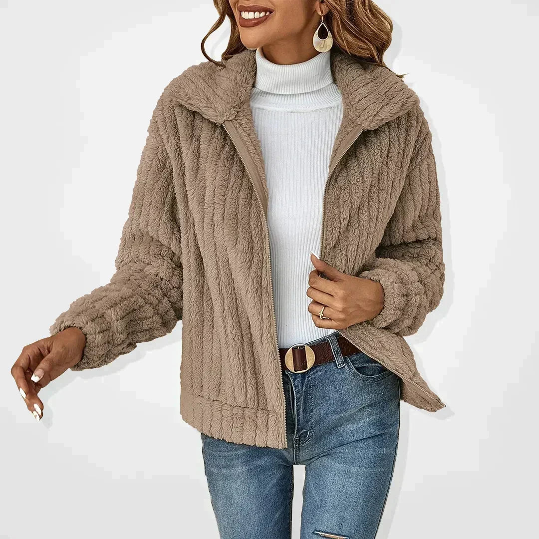 Women's Teddy Fleece Zip-Up Jacket with Collar