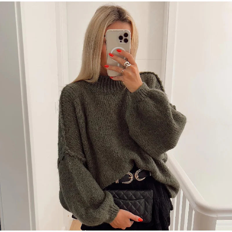 Women's Oversized Knit Jumper – Bishop Sleeve Chunky Jumper