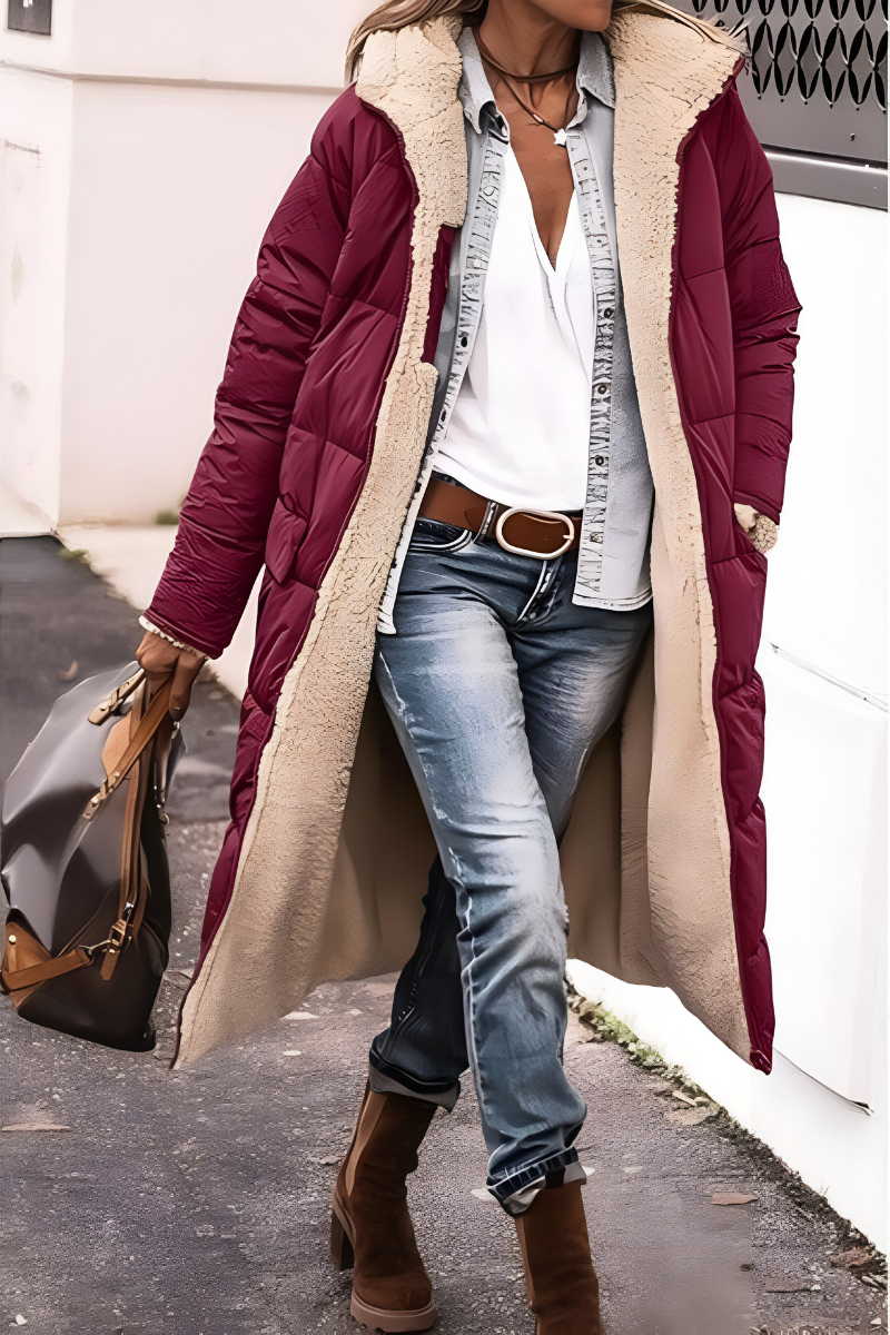 Women's Longline Sherpa-Lined Puffer Coat with Hood