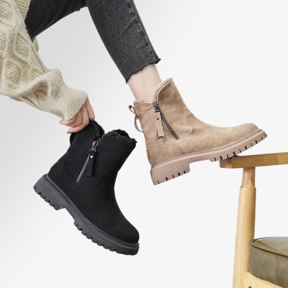 Women's Faux Fur-Lined Ankle Boots – Chunky Sole Winter Boots