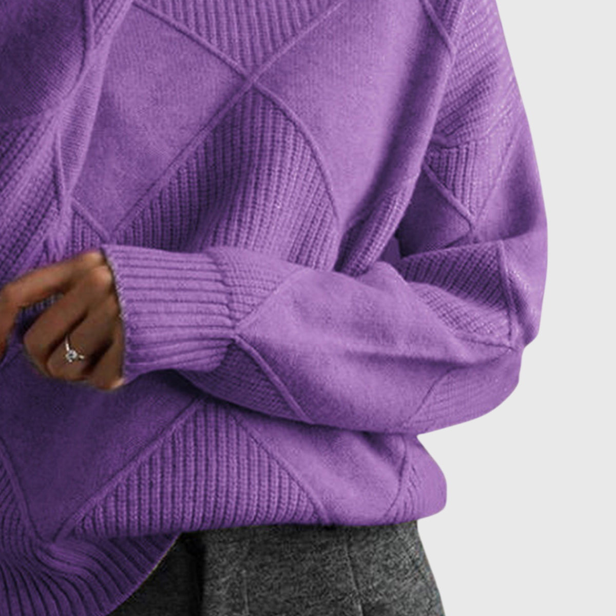 Women's Roll Neck Jumper – Diagonal Seam Oversized Knit