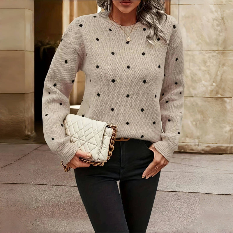 Women's Polka Dot Knit Jumper – Round Neck Textured Pullover