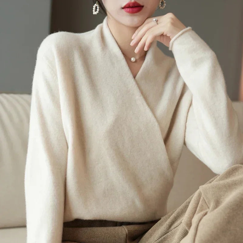 Women's V-Neck Knit Wrap Jumper