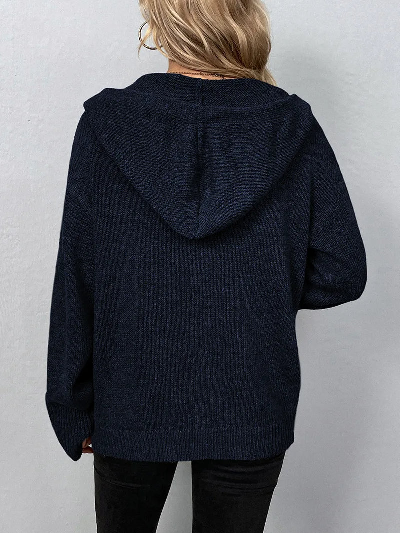 Women's Hooded Knit Cardigan with Button Front
