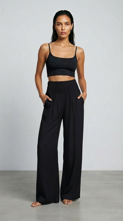 Women's Wide Leg Linen Trousers – High Waisted Palazzo Trousers