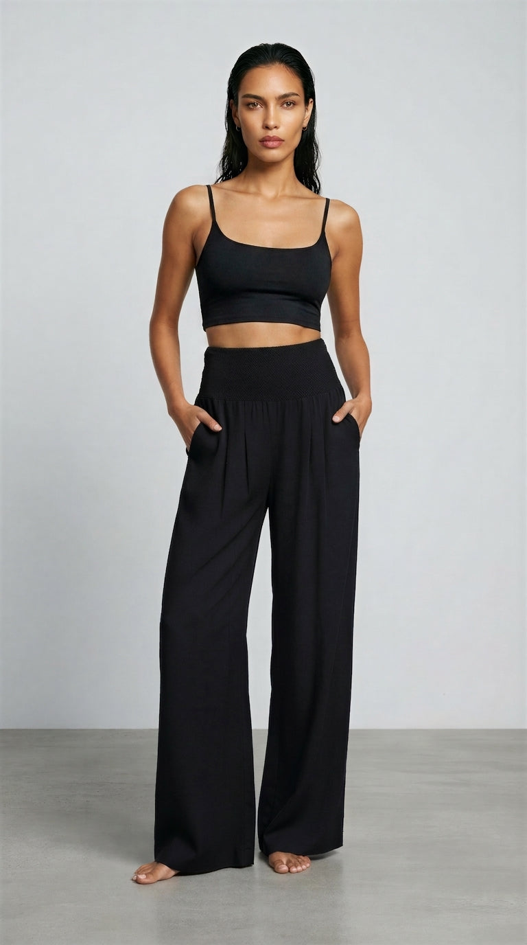 Women's Wide Leg Linen Trousers – High Waisted Palazzo Trousers