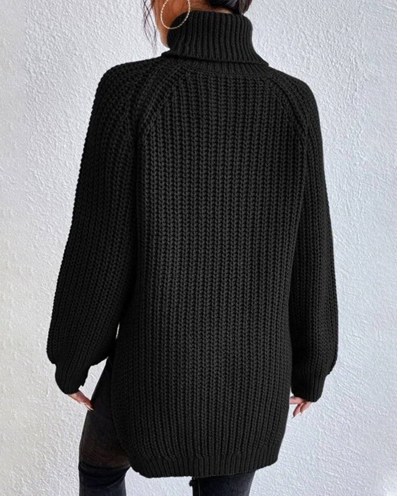 Women's Ribbed Turtleneck Jumper – Chunky Knit Roll Neck