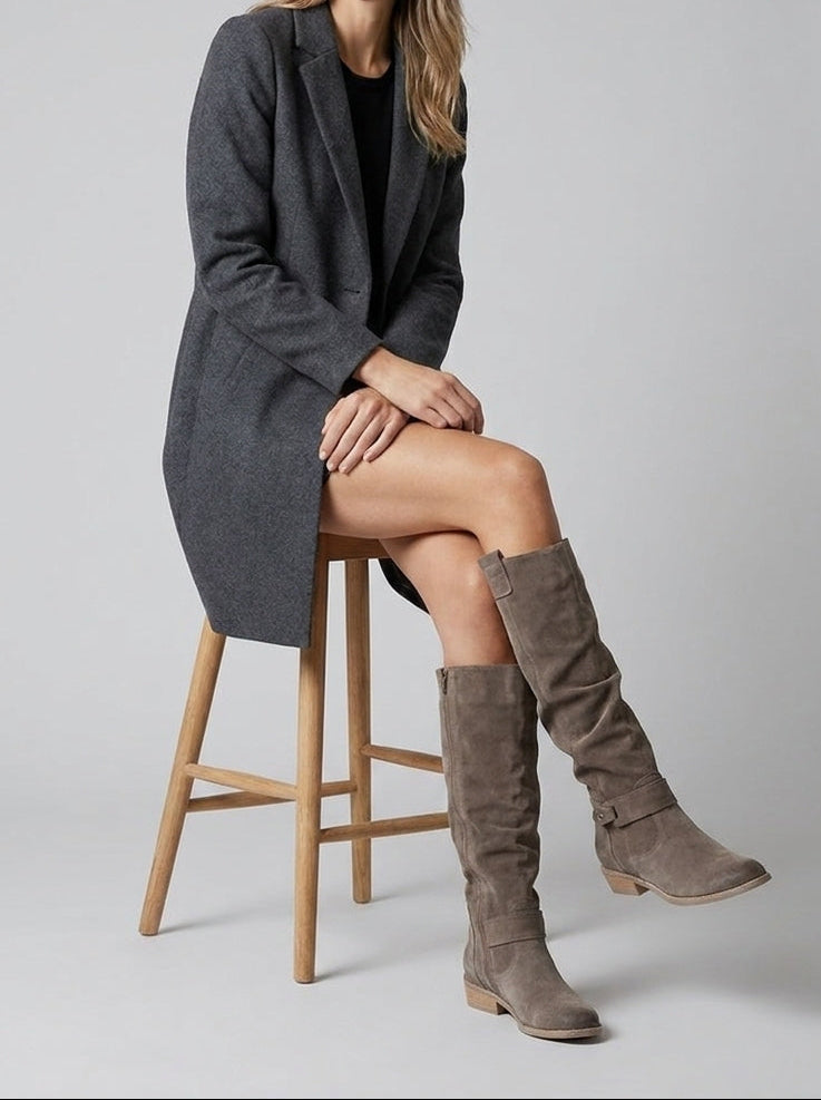 Women's Suede Knee-High Boots – Slouchy Block Heel