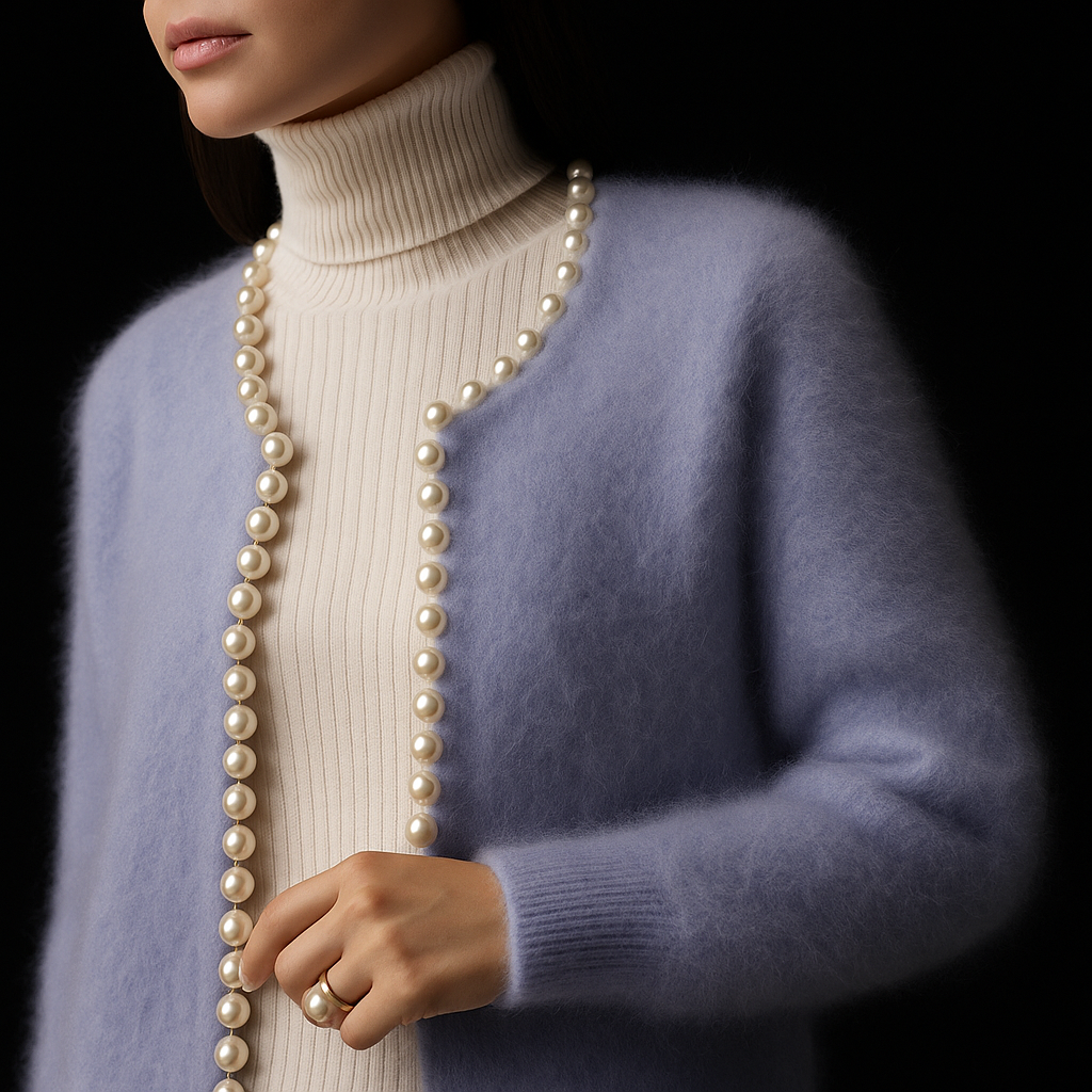 Women's Fluffy Knit Cardigan – Pearl-Trim Cropped Cardigan