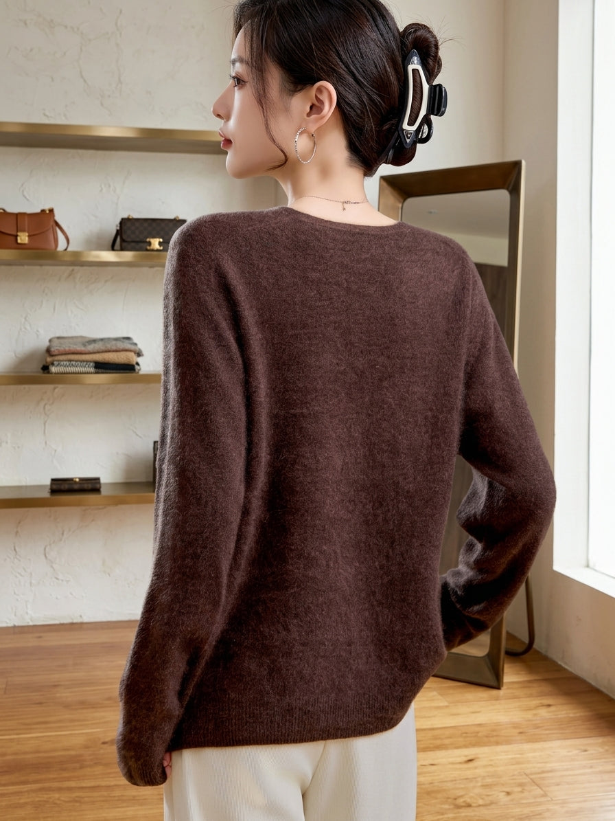 Women's Cashmere-Feel Wool-Blend V-Neck Jumper – Oversized Knit