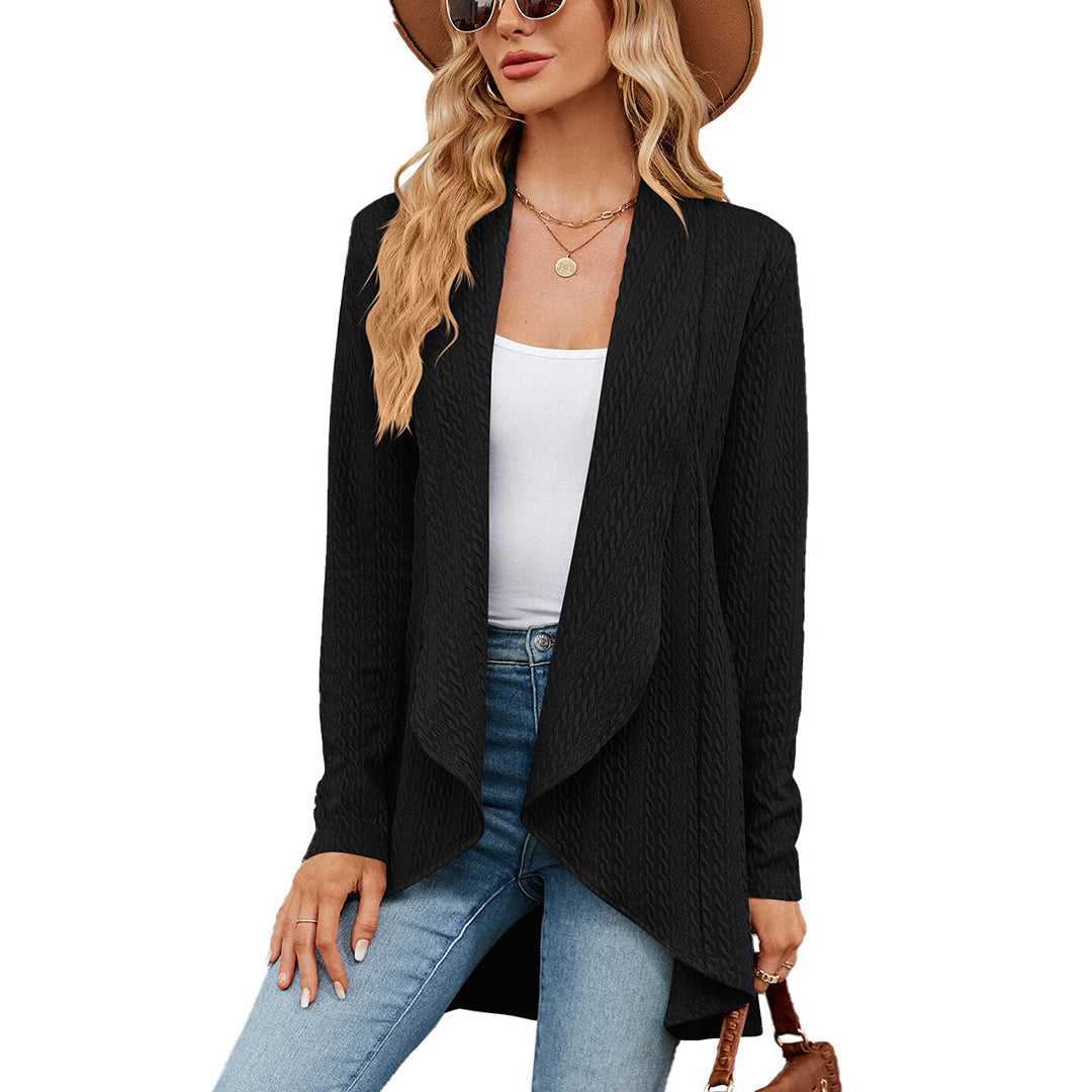 Women's Cable Knit Waterfall Cardigan – Open Front Layering Coat