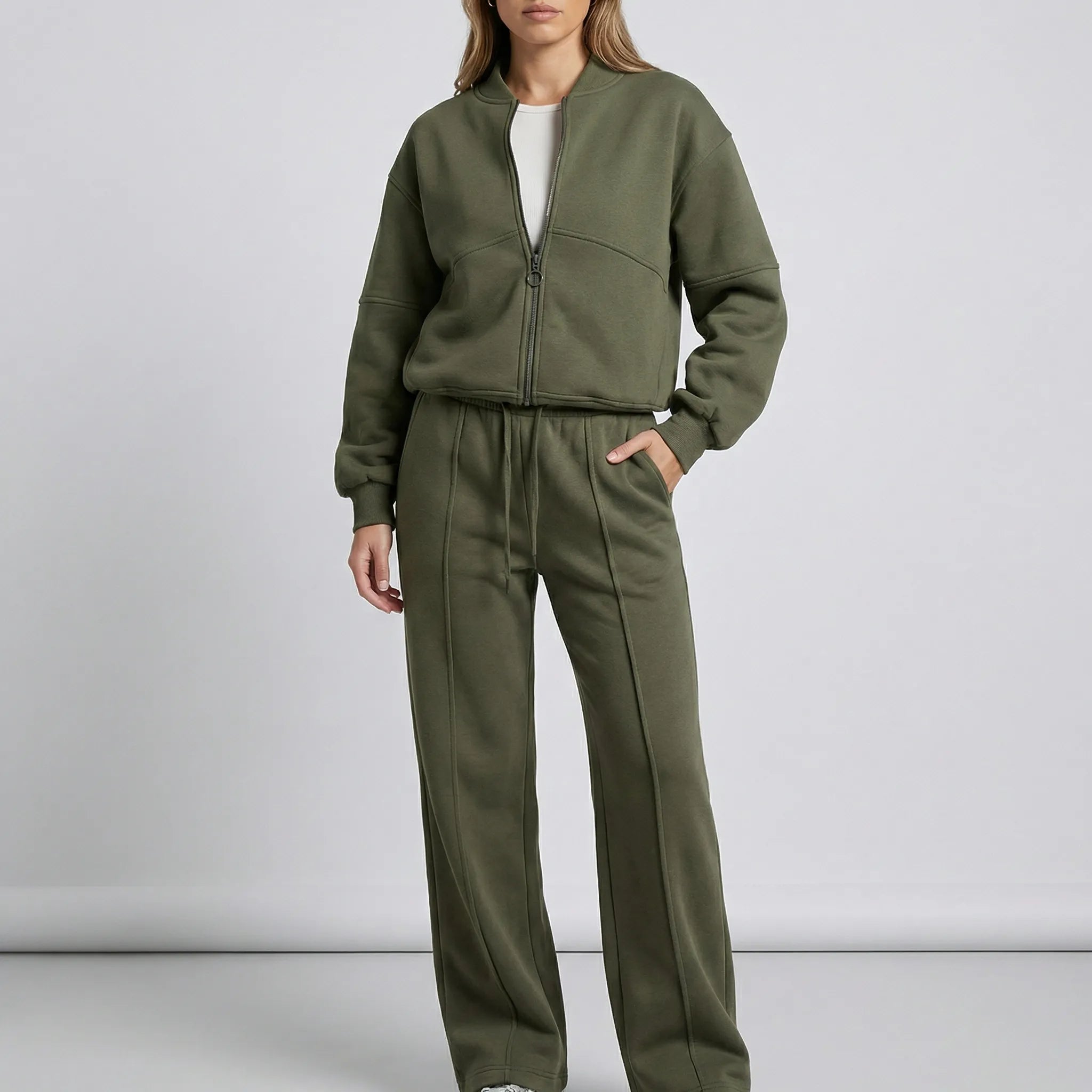 Women's Bomber Jacket & Wide Leg Trousers Co-ord Set