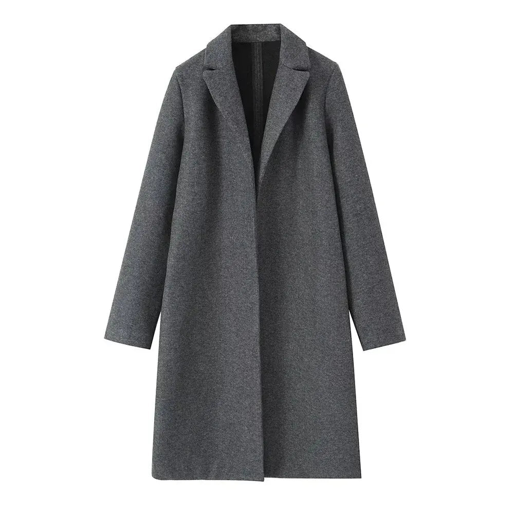 Women's Wool-Blend Longline Coat – Tailored Lapel