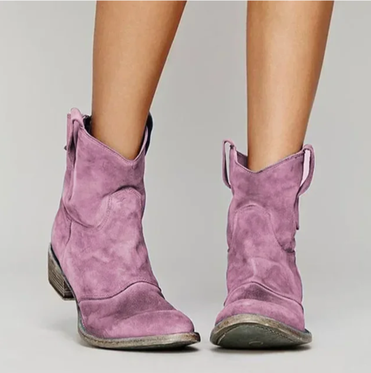 Women's Suede Western Ankle Boots Low Heel – Pink